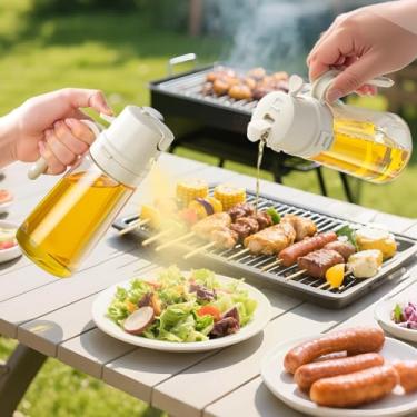Imagem de Pulverizador de óleo 2 em 1 para cozinhar, dispensador de óleo de 470 ml para cozinha, dispensador de azeite de oliva para utensílios de cozinha, fritadeira a ar, salada, churrasco (branco)