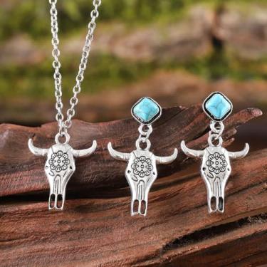 Imagem de Western Jewelry For Women Cowgirl Bohemian Turquesa Conjunto de Joias Turquesa Pingente Gargantilha Colar Pulseira Brincos Pendentes, one size, Liga de aço, Sem Pedra Preciosa