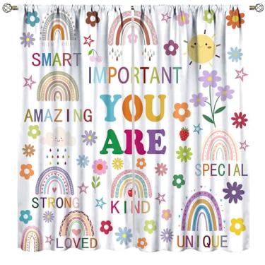Imagem de Cortinas com citação arco-íris, desenho animado para crianças, lindas flores, cortinas inspiradoras para meninos e meninas para quarto, sala de estar, berçário, tratamento de janela, conjunto com 2