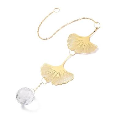 Imagem de 2 peças de decorações com pingente de apanhador de sol de vidro facetado com folha de ginkgo achados de ferro de latão para jardim, casa, janela, bolas de prisma, decoração de enfeite pendurado