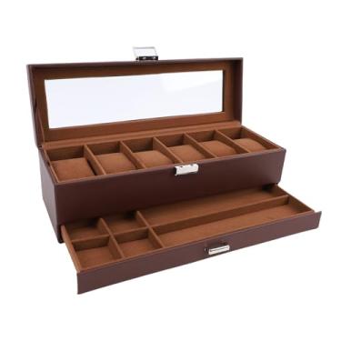 Imagem de Luqeeg Caixa para Relógios Masculinos, 6 Compartimentos, 2 Camadas Couro PU Estojo Expositor para Relógios com Tampa Transparente À Prova de Poeira Caixa de Joias Presente