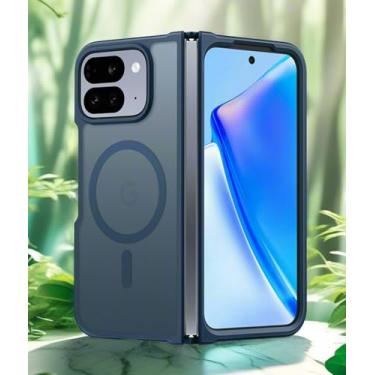 Imagem de Capa dobrável para Google Pixel 10 Pro: Capa protetora magnética fosca à prova de choque robusta e translúcida - Capas protetoras rígidas e finas de grau militar à prova de quedas (azul/8 polegadas)