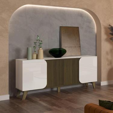 Imagem de Aparador Buffet 160cm 4 Portas Com Pés Retrô Multimóveis Cr50126 Off White-pinho Ripado