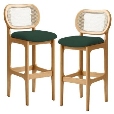 Imagem de Kit 02 Banquetas Altas Para Cozinha Bancada Sala Tela Betta Fixa L02 Suede Verde Musgo - Lyam