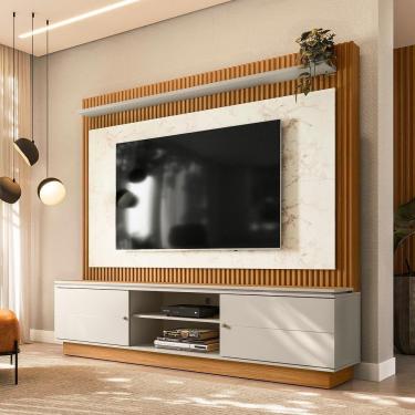 Imagem de Estante Home 215Cm Valdivia Detalhe Marmorizado Para Tv Até 75 Nature/Off White