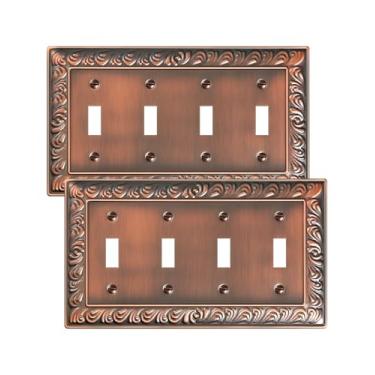 Imagem de TREEWELL Pacote com 2 placas de cobertura para interruptor de luz quádrupla, 4 capas de placa de interruptor de metal, placas decorativas de parede com padrão paisley, resistente à corrosão, cobre