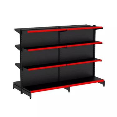 Imagem de Gondola Centro 137 Fit Ate 2 Metros Preto 16 Bandeja Pe Vermelho - AMA