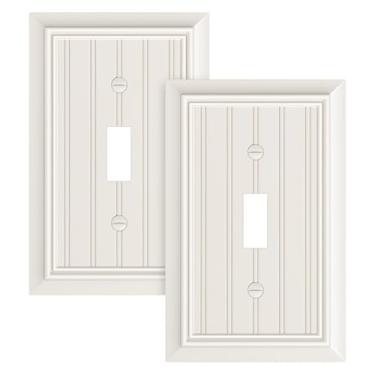 Imagem de Pacote com 2 placas clássicas para interruptores de luz de interruptor único, capas decorativas de fibra de bambu natural durável, placa de parede de 1 grupo de amêndoa clara