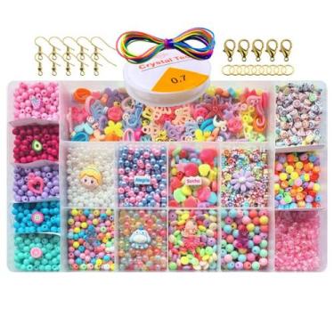 Imagem de Kit Miçangas Infantil Pulseiras Colar Brincos Bijuterias Brinquedo - L