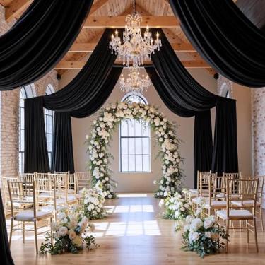 Imagem de Cortina de teto preta de 3,5 m × 20 m para casamentos, festas, tecido drapeado de poliéster sem rugas, cortina preta para festa, barraca, hotel, banquete, salão, decoração de teto, 2 painéis, 5 × 20
