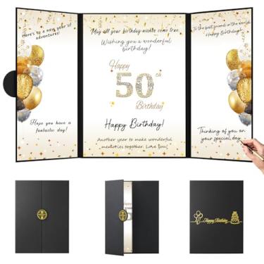 Imagem de Dapsang Decorações de festa de aniversário de 50 anos de ouro preto, livro de visitas alternativo de feliz aniversário para homens e mulheres, brindes para presentes de 50 anos, placa de cartão de