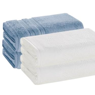 Imagem de Kit 4 Toalhas De Rosto Karsten Algodão Premium 48 x 80cm (Azul/Branco)