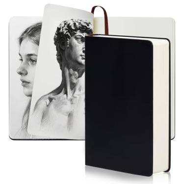 Imagem de Caderno de desenho Hoepsky A4 – Bloco de desenho de 330 folhas, caderno de arte de capa dura preto para rabiscos e diários, caderno de desenho grande com papel grosso, caderno de desenho profissional