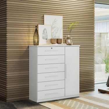 Imagem de Cómoda Moderna com 6 Gavetas e Cabideiro Vision -MobiBaby