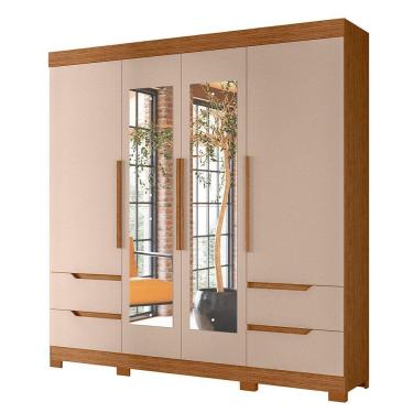 Imagem de Guarda Roupa Vivacce Casal 4 Portas Com Espelho Albatroz Jatobá/fendi Metallic