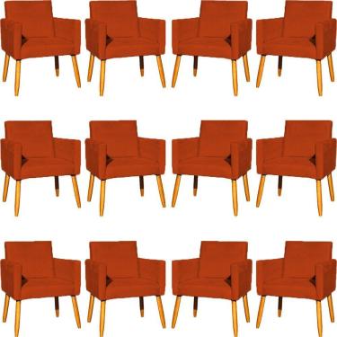 Imagem de Kit 12 Poltronas Decorativa Para Sala Nina Suede Cores Pé Palito 30cm Castanho - Suede