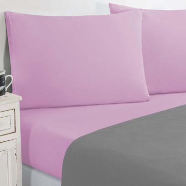 Imagem de Jogo De Cama Malha Lençol 100% Algodão Gran Moratta 3 Peças Solteiro Cinza-rosa