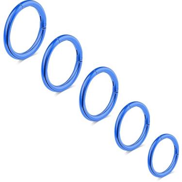 Imagem de BLISI 5 anéis de nariz azuis de titânio G23 16G com dobradiça de segmento de clique, argola para lábios, anéis de septo, cartilagem tragus, brincos de dormir de 6 mm a 10 mm hipoalergênicos para