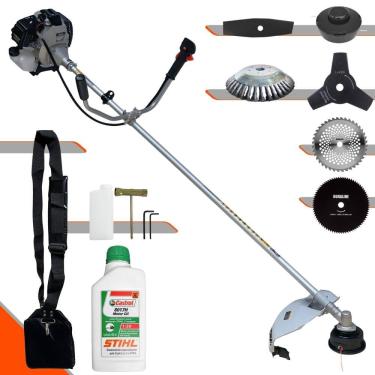 Imagem de Roçadeira Multifuncional Com Sistema Anti-Vibração Toyama TBC43H À Gasolina 43cc 1,7HP de Potência 12000rpm Completa 6 Em 1 + ÓLEO STIHL 8017 2 Tempos