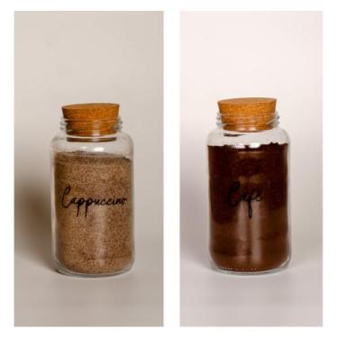 Imagem de Pote de armazenamento cafe Kit Cantinho do Café - ESCOLHA SEU KIT - Potes de Vidro 830 ml com Tampa de Cortiça(Cappuccino e Café)