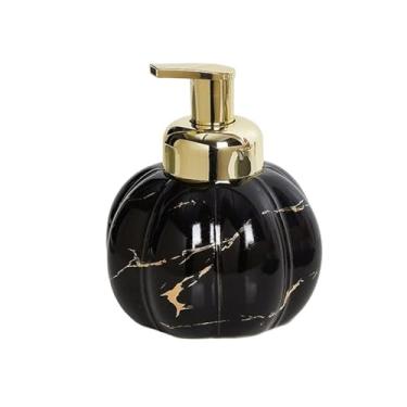 Imagem de Dispensador de sabão Dispensador de sabonete redondo para banheiro 460 ml/15,5 oz, em cerâmica, com bomba dourada e padrões mármore requintados(Preto)