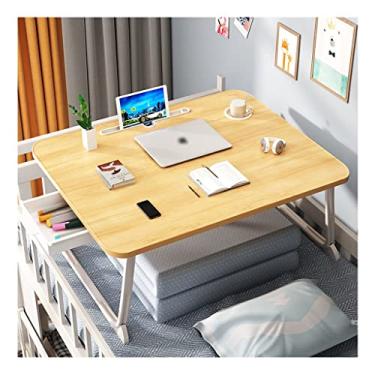 Imagem de Mesa de cama portátil dobrável para laptop, compartimento para cartão/suporte de copos/gaveta de armazenamento, bandeja de cama multifuncional, bandeja de cama para comer e escrever (amarelo 59,9 cm)