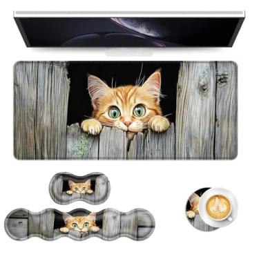 Imagem de Vobber Conjunto de mouse pad de teclado, mouse pad estendido para jogos + suporte ergonômico para descanso de pulso para teclado, espuma de memória, alívio da dor de digitação fácil, 4 peças GG