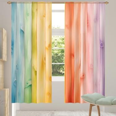 Imagem de 2 conjuntos de painéis de madeira cortinas transparentes coloridas arco-íris cortinas transparentes arejadas com filtro leve painéis de cortina leve cortina de porta janela para sala de estar, quarto