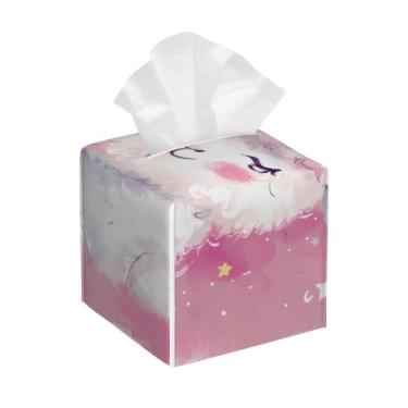 Imagem de Capa quadrada de couro para caixa de lenços à prova d'água, animal, ovelha, estrelas, organizador de papel facial fofo com cinto inferior, estojo de lenços para mesa, banheiro, escritório, mesa, carro