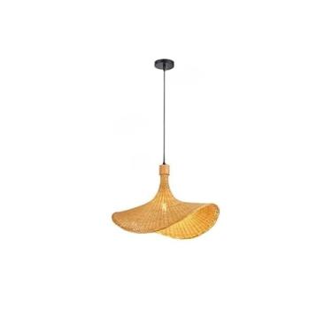 Imagem de Lustre de bambu de vime lustre de tecido artesanal de iluminação E27(1,Type E-Dia 44CM)