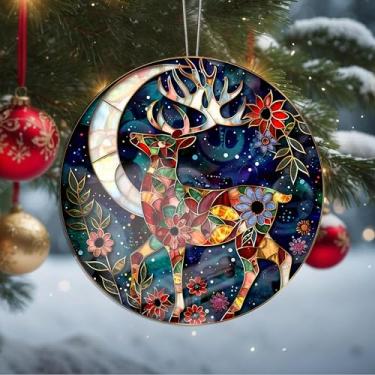 Imagem de Enfeites de Natal para pendurar em cristal de veado, enfeites de árvore de Natal feitos à mão, decoração de carro e casa - presentes de Natal, decoração de artesanato em acrílico, ideias de troca de
