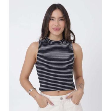 Imagem de Blusa Feminina Listrada Sem Manga Marisa-08009, Preto, G