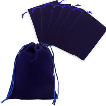 Imagem de Sacos de presente de veludo com cordão, 20 peças de bolsas de joias de veludo azul 6 x 9 cm sacos de joias com cordão pequenos sacos de armazenamento de tecido de veludo para presente de cristal faça