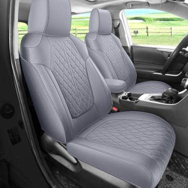 Imagem de DuDuWang Rav4 Capas de assento personalizadas para Toyota Rav4 conjunto completo de capas de assento de carro de couro sintético à prova d'água cobertura total (cinza, modelo híbrido 2019-2025 LE/XLE