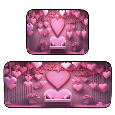 Imagem de Wassud Conjunto de 2 tapetes e tapetes de cozinha para cadeira de coração romântico, impermeável, antiderrapante, para cozinha, corredor, escritório, pia, lavanderia