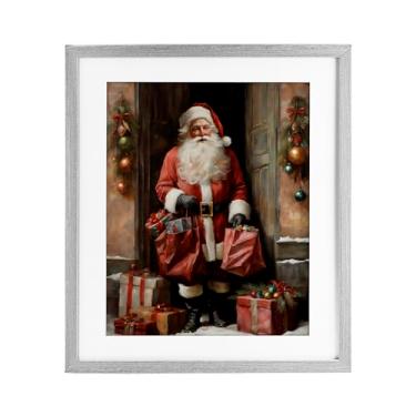 Imagem de Stupell Industries "Papai Noel na porta", impressão emoldurada sob vidro, cinza, 13 x 16