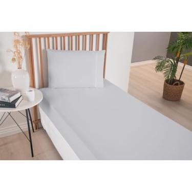 Imagem de Jogo de Lençol Solteiro Versatile Ponto Palito Cinza (2 peças) -100% Poliéster Micropercal 300 Fios com Lençol Elástico e Fronha