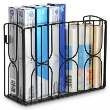 Imagem de DEAYOU Suporte de parede organizador de envoltório de cozinha, cesta de armazenamento de porta de armário, suporte de folha de alumínio de metal resistente para sanduíche, papel de cera, embalagem de
