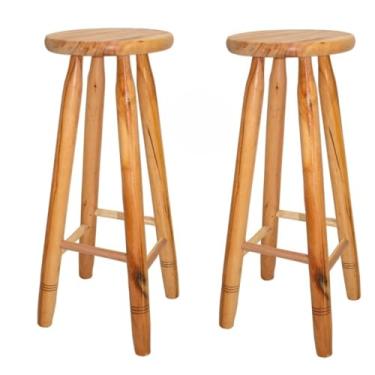 Imagem de Banco de Madeira Maciça 70cm | Banquinho Natural para Cozinha e Bar | Kit com 2 Unidades(SEM VERNIZ)