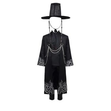 Imagem de Auoctey Fantasia masculina para meninos, cosplay, preto, saja menino, casaco, camisa, cinto, chapéu, roupa de Halloween para homens adultos (tamanho menino, GG)