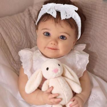 Imagem de Bebê Reborn Boneca Menina Realista Corpo de Algodão Silicone Pintado Olhos Azuis com Acessórios 60cm