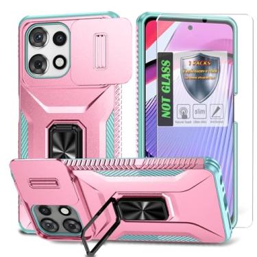 Imagem de Capa para Moto G Play 5G 2025 com capa de lente de câmera deslizante, protetor de tela HD, suporte de anel giratório de 360°, capa protetora à prova de choque de grau militar AYMECL para Motorola G