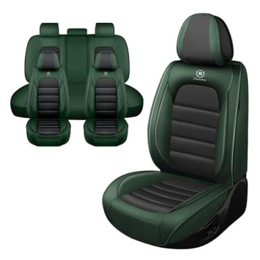 Imagem de Iceleather Capas de assento de carro para Toyota Prius 2001-2025, capa de assento de couro PU macio respirável impermeável com bolsos de armazenamento (preto e verde, conjunto completo)