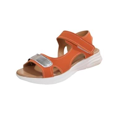 Imagem de Sandálias femininas casuais de bico redondo, bico aberto, plataforma esportiva, uso de verão, Laranja, 36