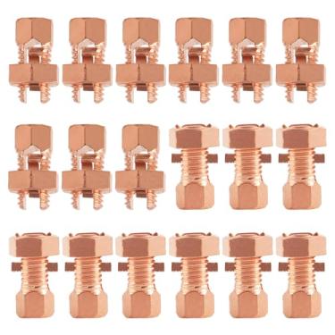 Imagem de ASUNTOM Conectores de parafuso dividido, pacote com 16, grampos de aterramento de cobre para fio 4-8 AWG, núcleo de latão sólido e revestimento de cobre puro para cerca elétrica, painel solar