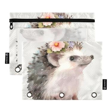 Imagem de Bolsa de lápis para fichário de 3 anéis, flor de ouriço, linda bolsa de lápis com zíper, caneta, desenhos animados, fichários escolares, bolsos transparentes, giz de cera 25 x 18 cm, 2 pacotes