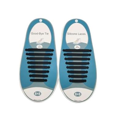 Imagem de Cadarços elásticos de silicone sem amarração, 16 peças, cadarços deslizantes para esportes escolares, viagens, mãos livres, fácil de colocar e tirar, ajuste seguro, preto