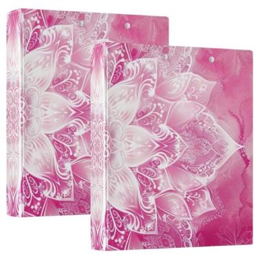 Imagem de Pasta com 3 anéis de mandala floral, fichário de 3 cm com papel A4 para prancheta, fichários escolares práticos, 3 anéis, pacote com 2