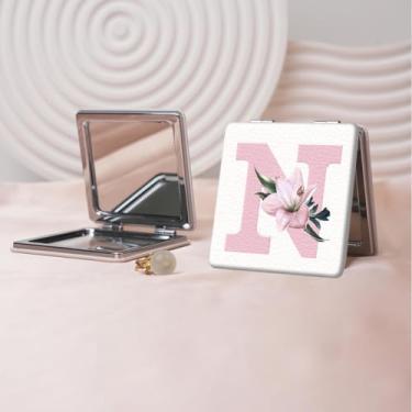 Imagem de Espelho de maquiagem portátil estilo carta minimalista, mini espelho de maquiagem portátil dobrável, espelho de bolso flip de dupla face com ampliação, adequado para todos em várias ocasiões