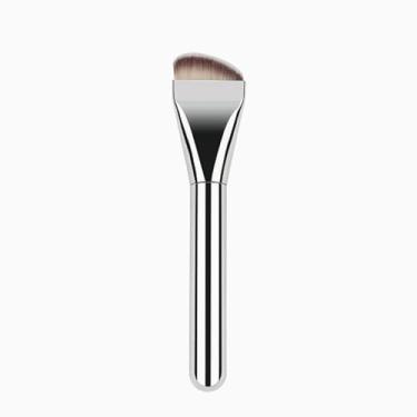 Imagem de 1 pincel de base angular plano prata cromada, 14,2 x 3 cm, não absorvente, sem costura, corretivo, pincel de máscara de aplicação fina